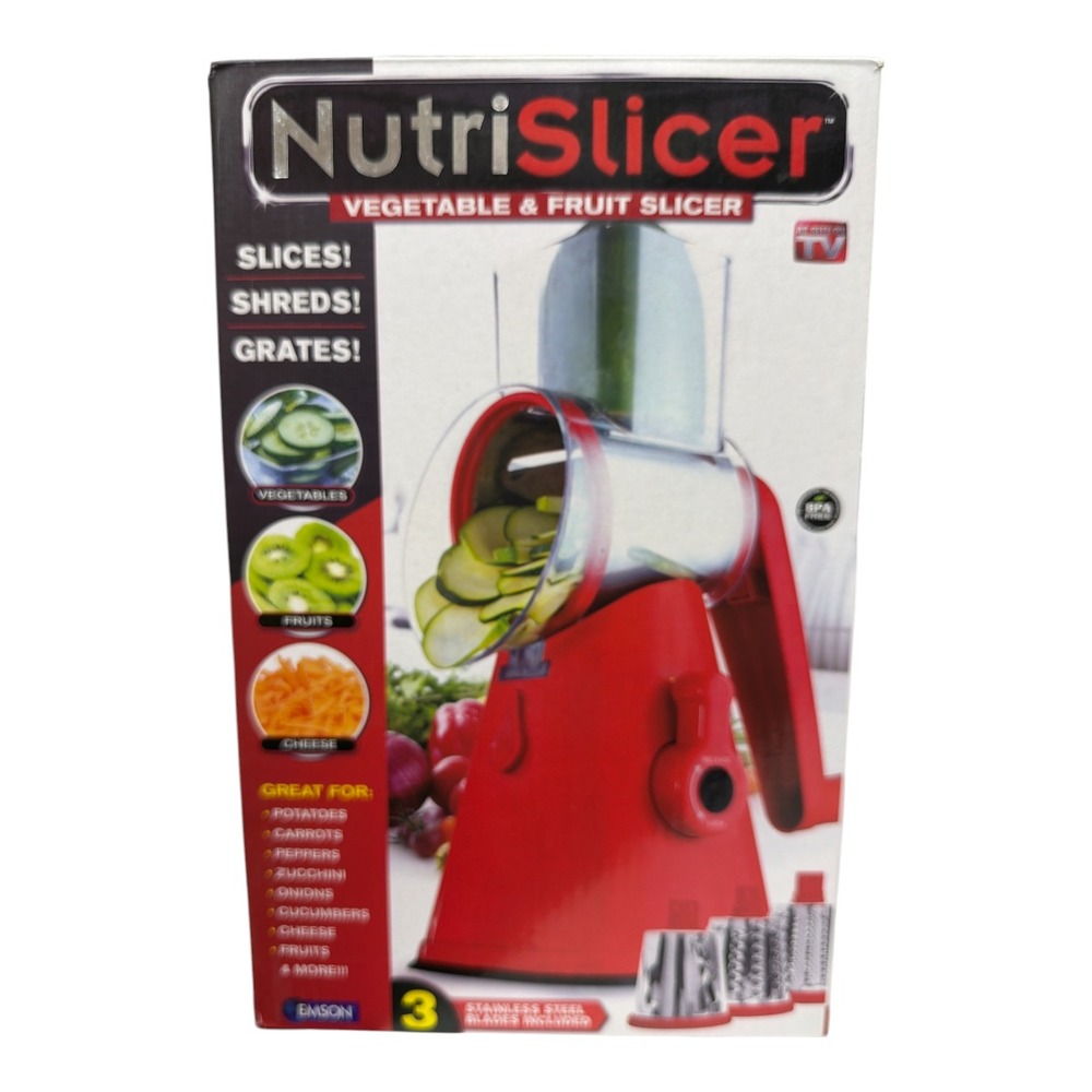 NutriSlicer Red Vegetable Fruit Vegetable Slicer 3 Stainless Steel Blades NIB